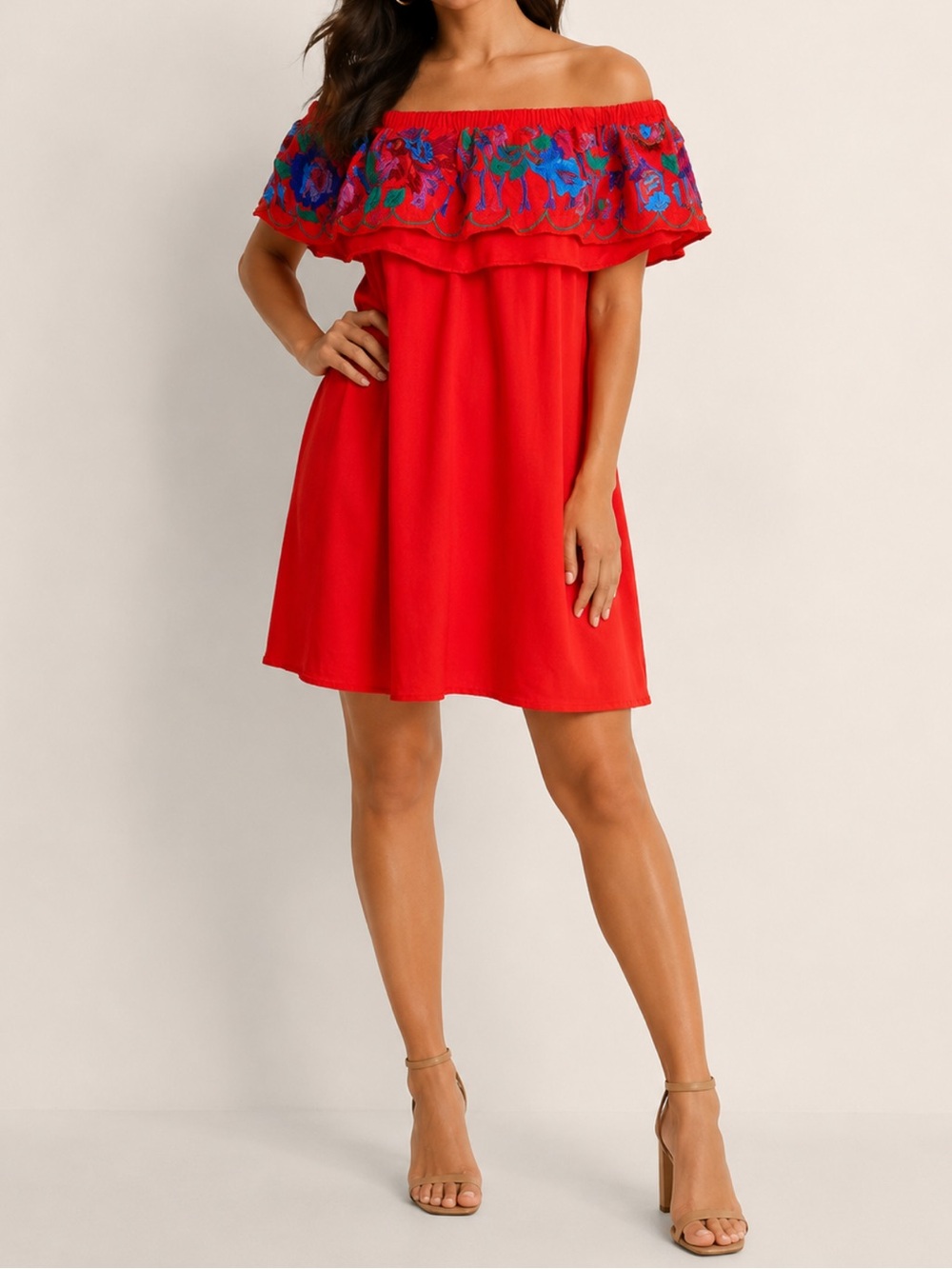 Altar’d State Red Ruffle Off Shoulder 100% Rayon Mini Fit‎ Flare Dress Size S